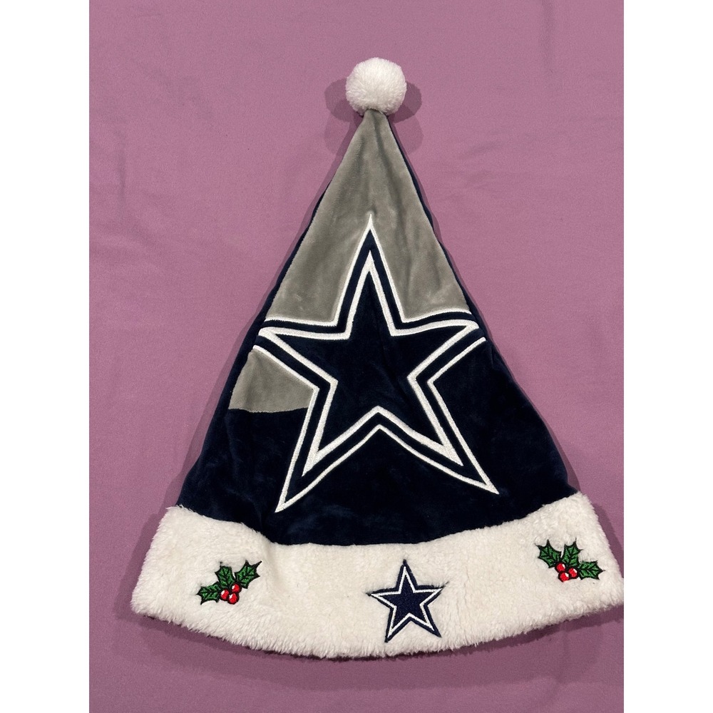 Dallas Cowboys FOCO Santa Hat Navy Blue Grey Plush Christmas Holiday Star Logo